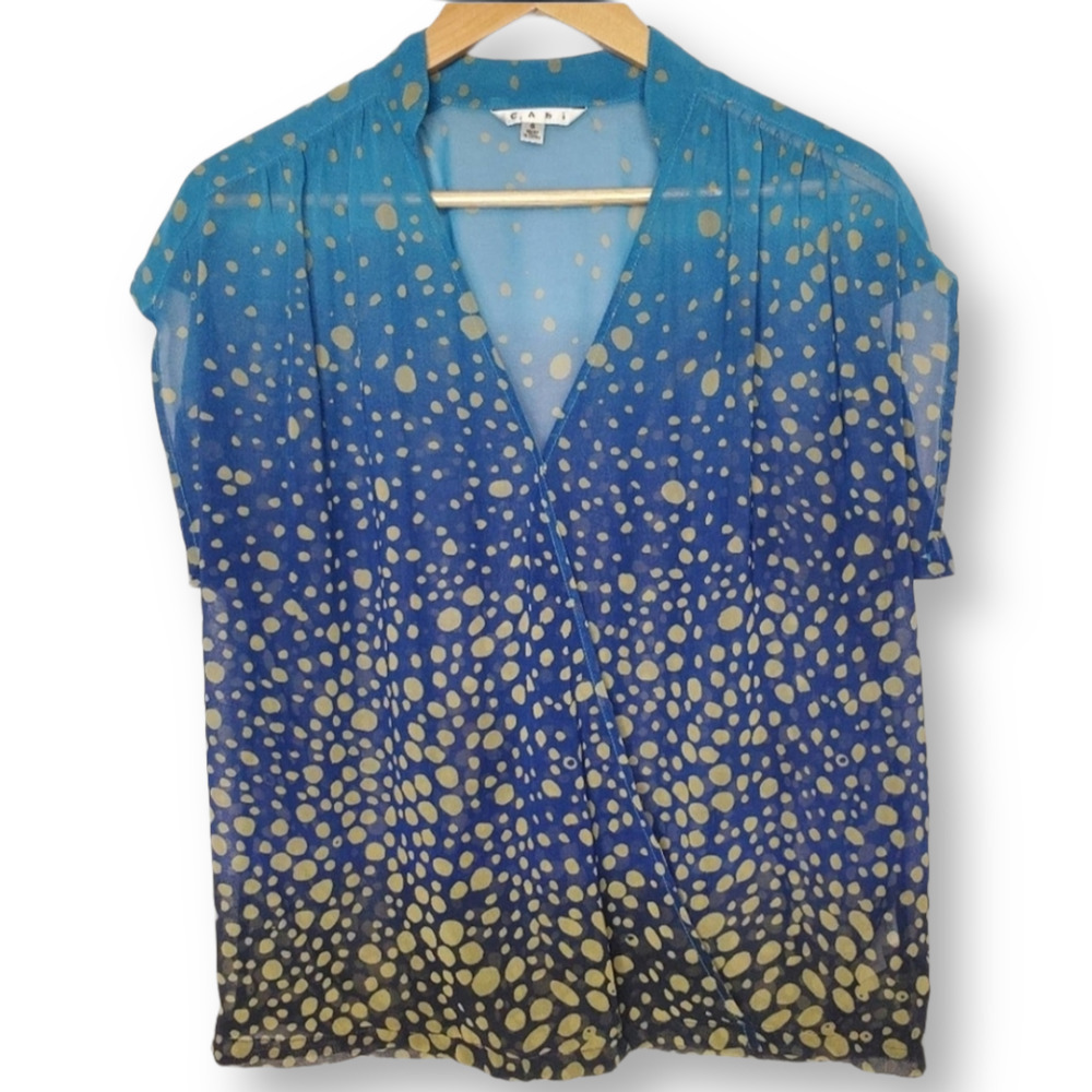 CAbi Bubble V-Neck Ombre Blouse Blue Size S